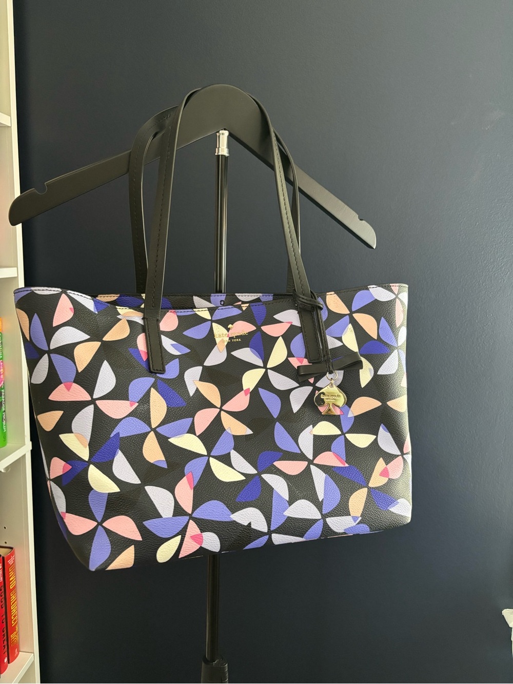 kate spade Black Multicolor Petal-Print Tote with Gold Charm